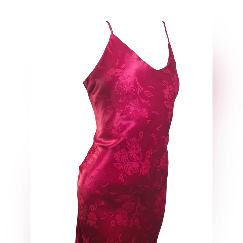 Vintage Jeremy Scott 90's Red Floral Maxi Slip Dress Braemar Petites - Picture 3 of 12